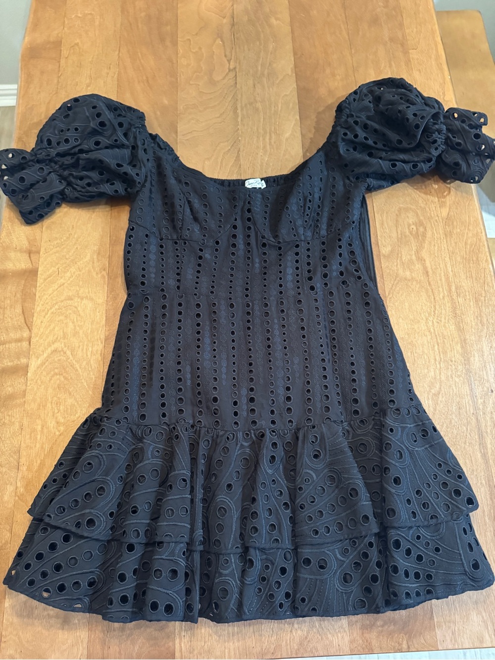 Charo Ruiz Black Eyelet Mini Dress with Puff Sleeves
